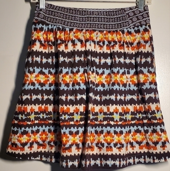 Porridge boho abstr Skirt Pockets Elastic Waist Size 2 100%Cotton Anthropologie - Picture 2 of 6